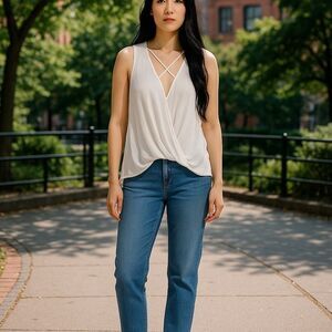 Loves Fire Criss Cross V Neck Wrap Front Blouse Top Size Small